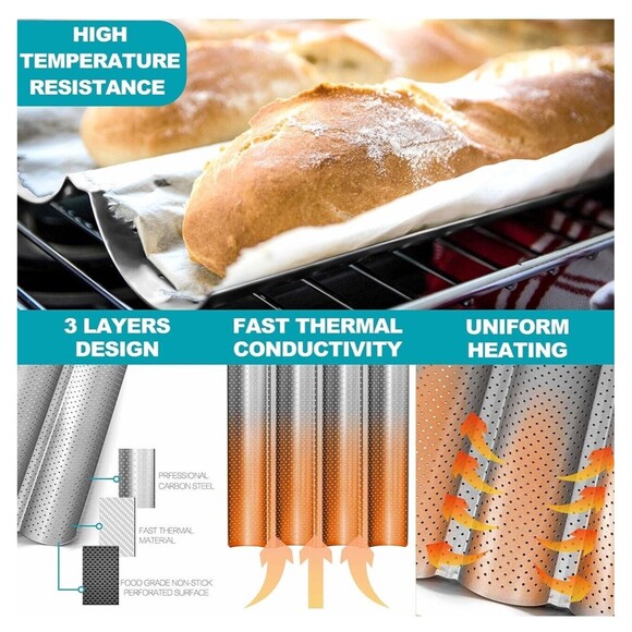 Anaeat Nonstick Perforated French Bread Baking Pan, 15"X 13" , Silver NEW - Picture 4 of 9